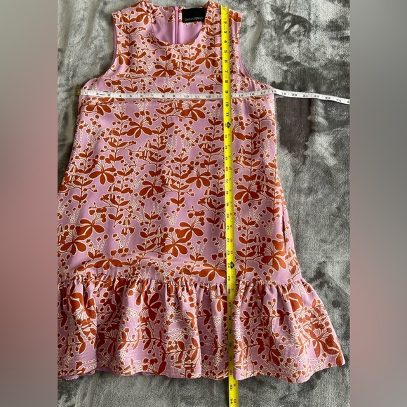 Cynthia Rowley 100% Silk Purple Rust Floral Print Drop Waist Dress Sz 6 Pockets - Picture 3 of 9